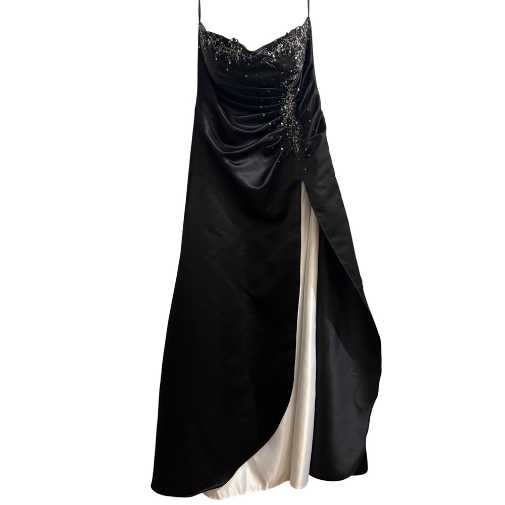 Jump Apparel Black White Strapless Satin Evening Gown Dress Size 11/12 RN 83299